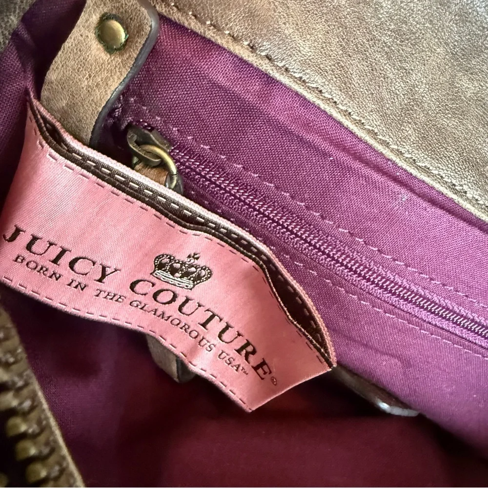 Juicy Couture Brown Distressed Leather Steampunk Clutch Bag Gold 🔒  Y2K